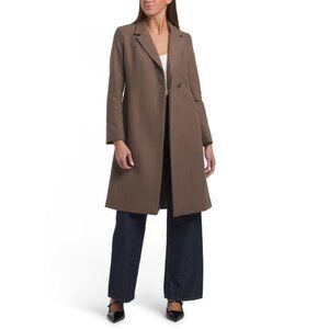 COLE HAAN Taupe Wool Blend Single Breasted Coat